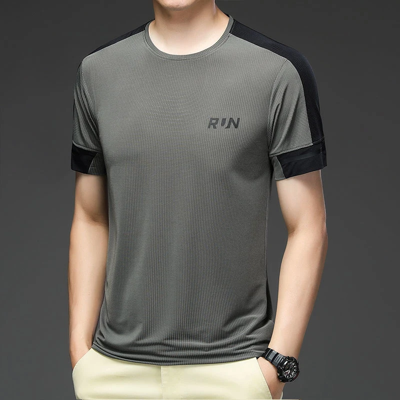 Free Sample Sports T-Shirt Men Summer Short Sleeve Breathable Quick Drying Loose Casual Drop Shipping