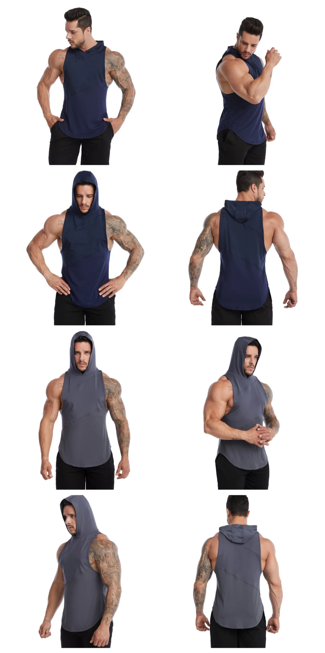 Custom Sublimation Print Plus Size Athletic Sports Basketball Acitivewear Muscle Hooded Tank Top Ropa Deportiva Men Gym Wear Fast Quick Dry Singlet Vest