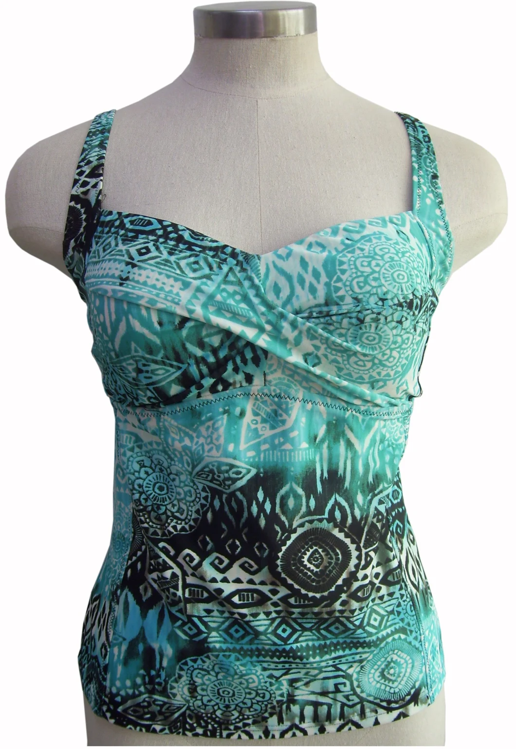 Ladies Two Pieces Swimwear Printed Cross Tankini Top Contrast Printed Belt Bottom Contrast Reversed Waistband Bottom