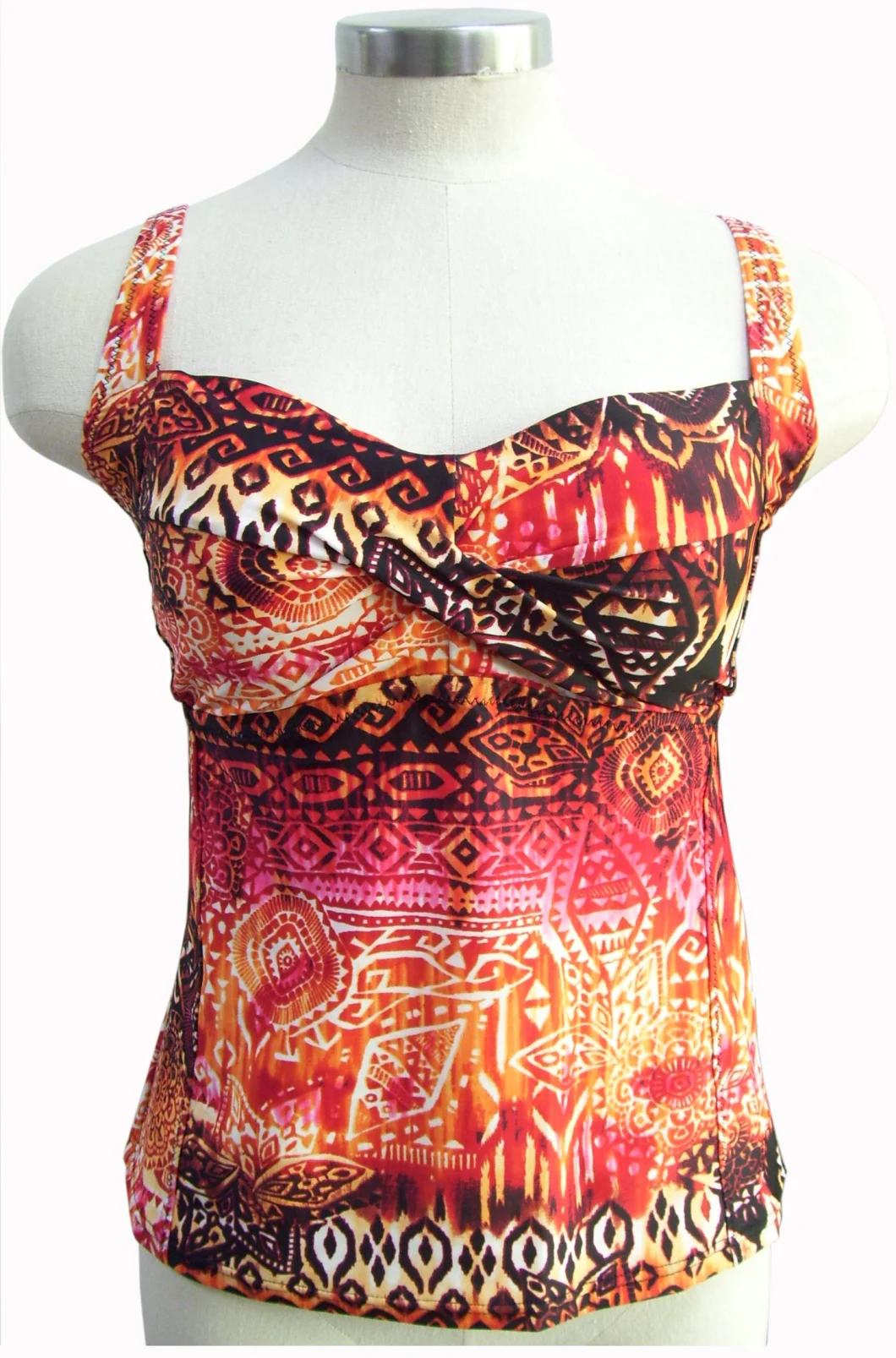 Ladies Two Pieces Swimwear Printed Cross Tankini Top Contrast Printed Belt Bottom Contrast Reversed Waistband Bottom